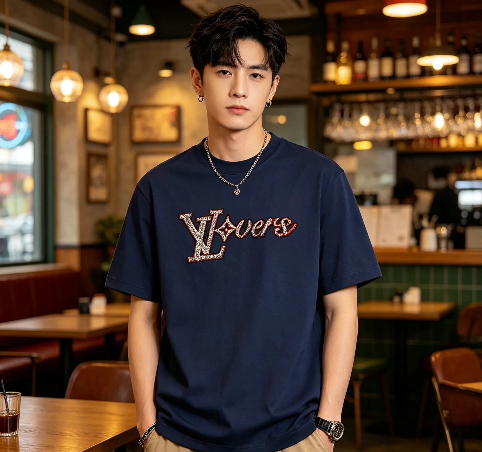 Louis Vuitton/Louis Vuitton beaded embroidered monogram short sleeves
